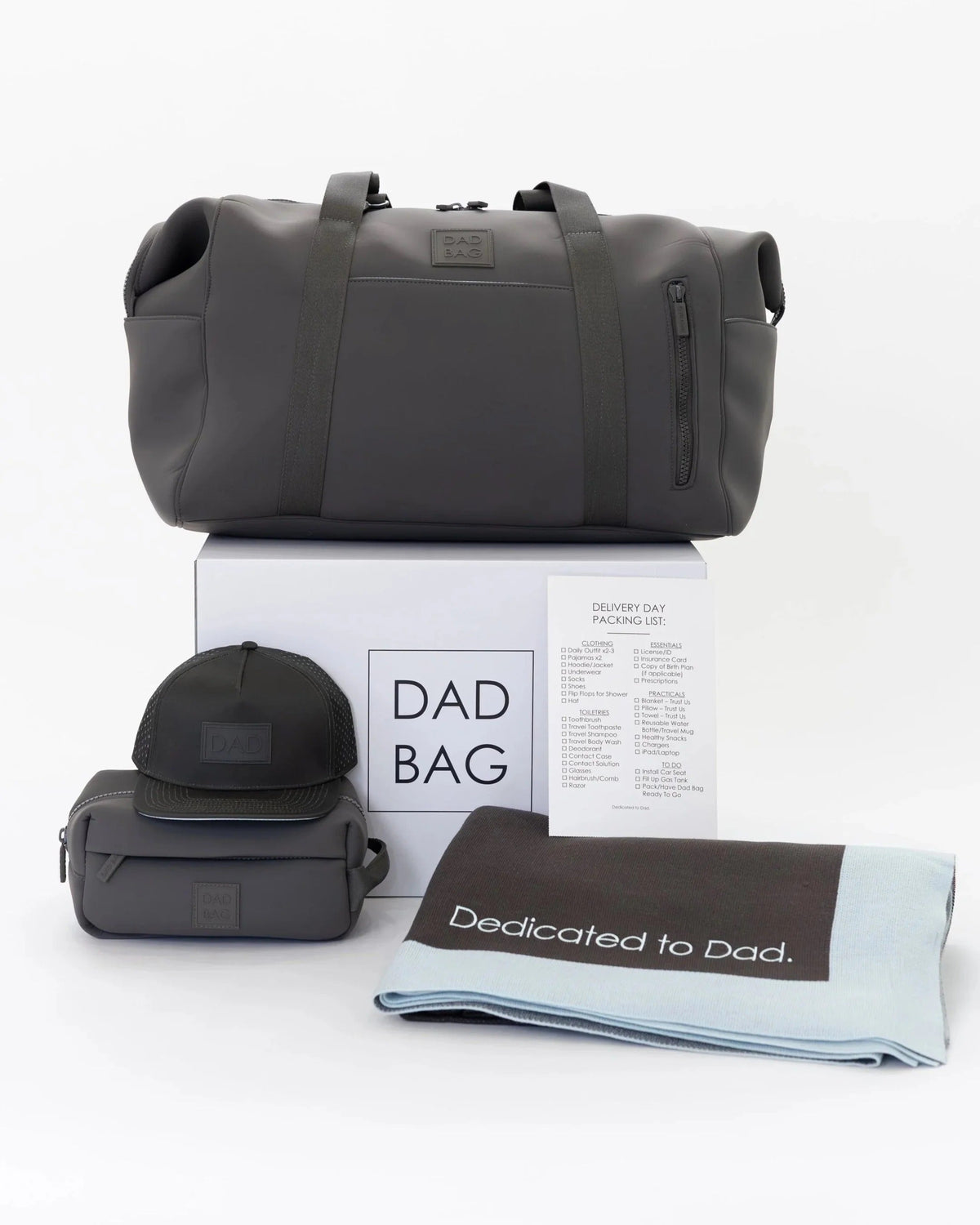 charcoal dad bag set on a white background